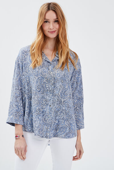 Chemise manches 3/4 blanc femme