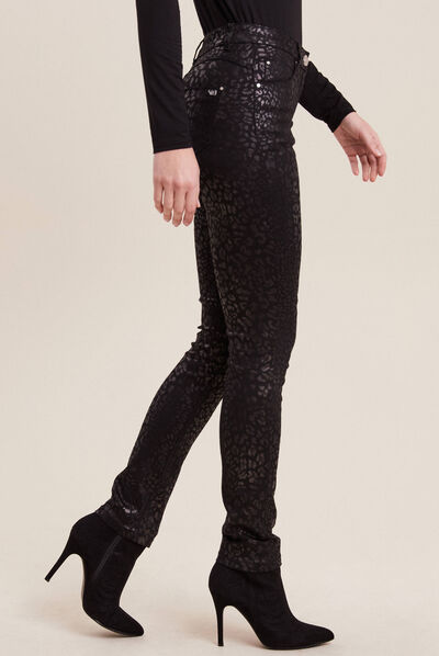 Pantalon ajusté enduit 7/8ème couleur bronze femme