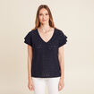 T-shirt cintré col V bleu foncé femme