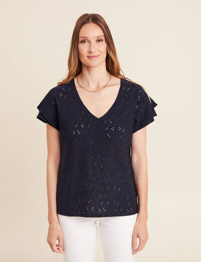 T-shirt cintré col V bleu foncé femme