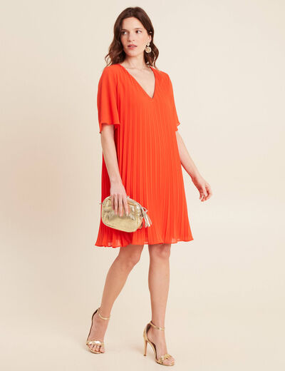 Robe droite plissée orange foncé femme
