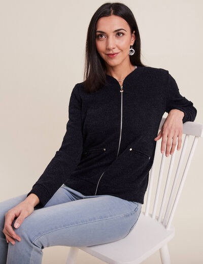 Gilet manches longues zippé bleu marine femme