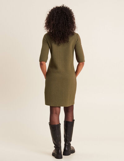 Robe droite manches 3/4 vert kaki femme