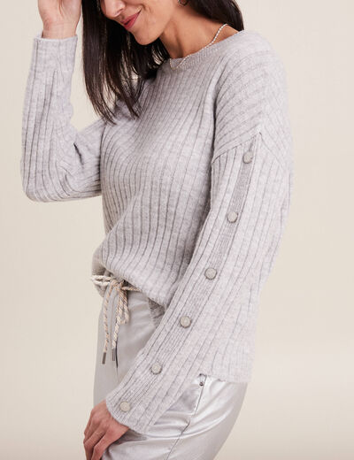 Pull manches longues côtelé gris clair femme