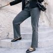 Jean droit taille haute long denim gris femme