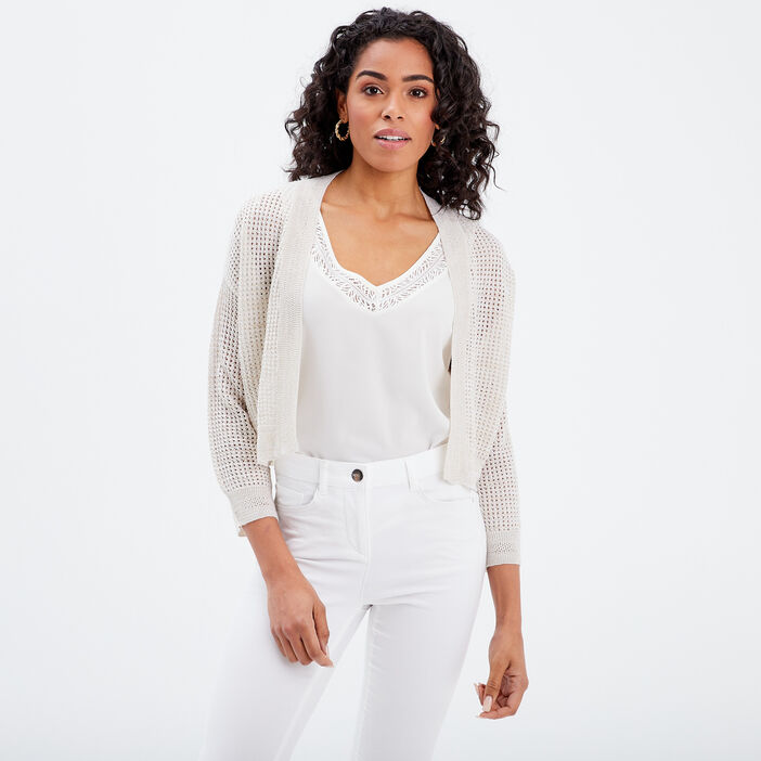 Gilet boléro manches 3/4 ecru femme
