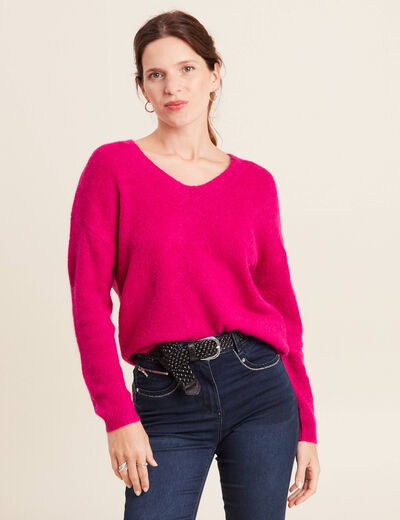 Pull manches longues rose fushia femme
