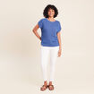 Pull col rond manches courtes bleu roi femme