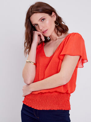 Blouse manches courtes rouge corail femme