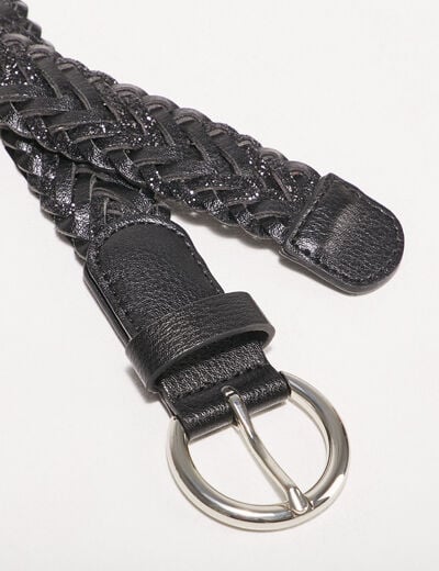 Ceinture tressée à paillettes noir femme