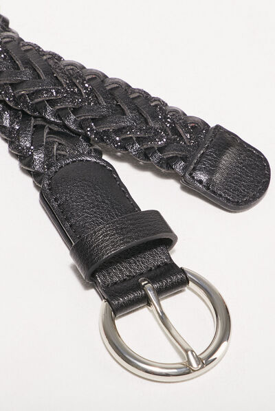 Ceinture tressée à paillettes noir femme