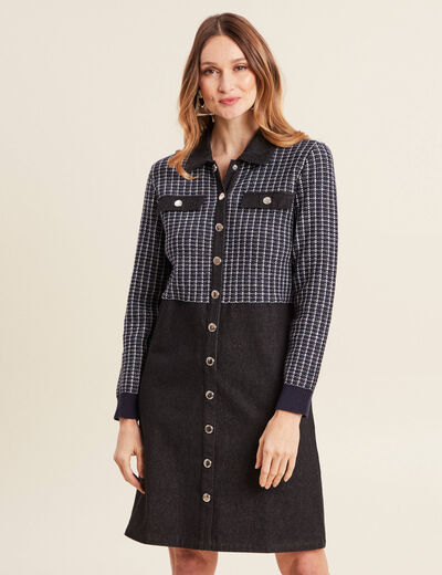 Robe droite buste tweed noir femme