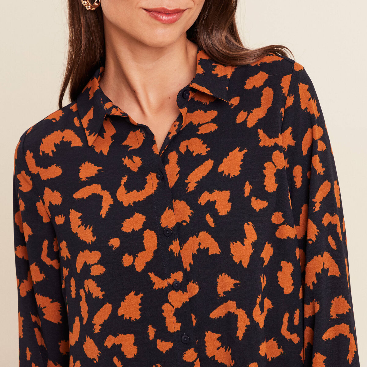 Chemise manches longues marron cognac femme