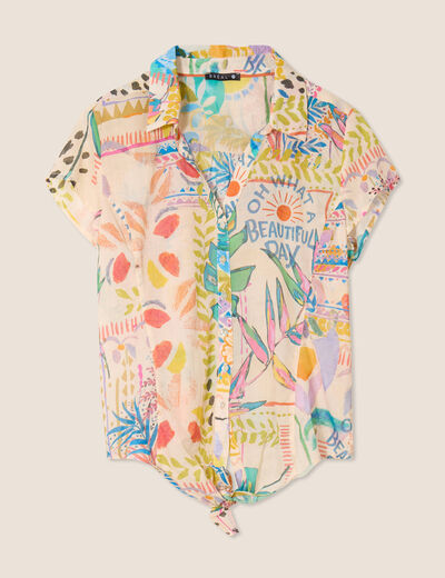Chemise manches courtes nouée multicolore femme