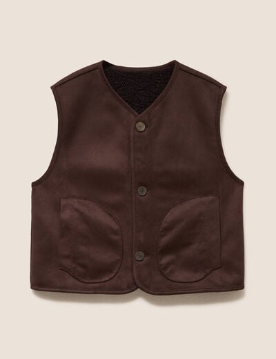 Veste r&eacute;versible duveteuse marron fonc&eacute; femme
