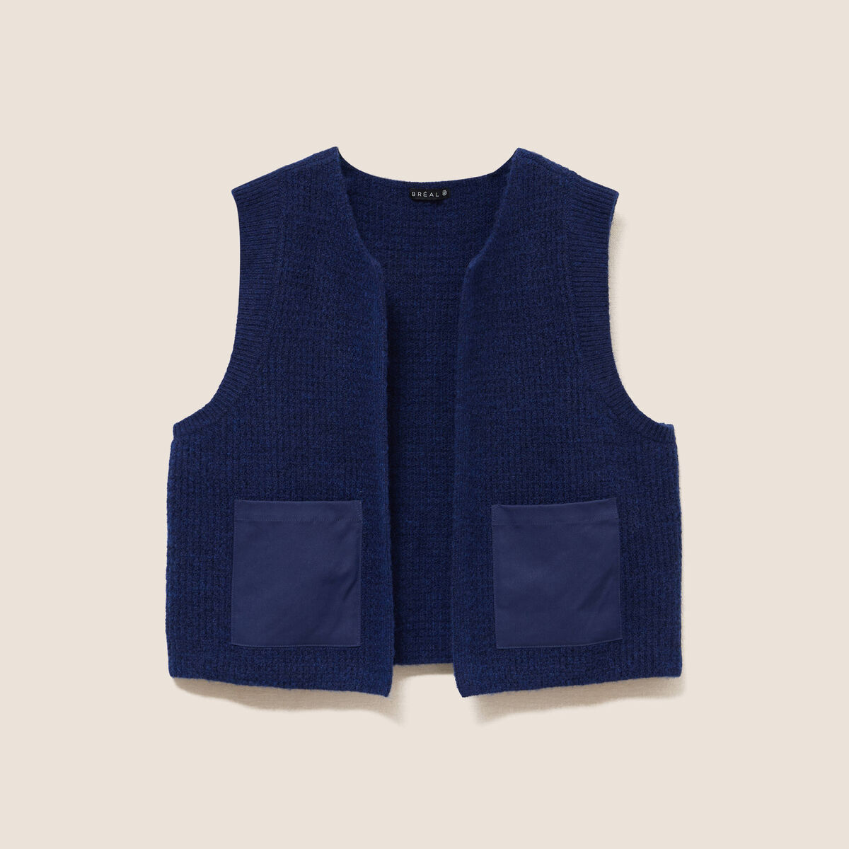 Gilet sans manches aspect laineux bleu marine femme