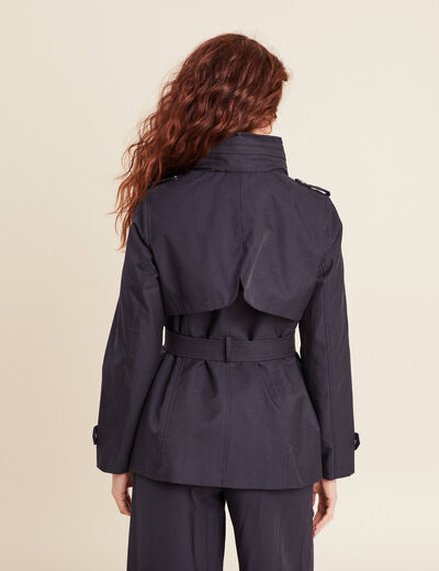 Parka droite ceinturée bleu foncé femme