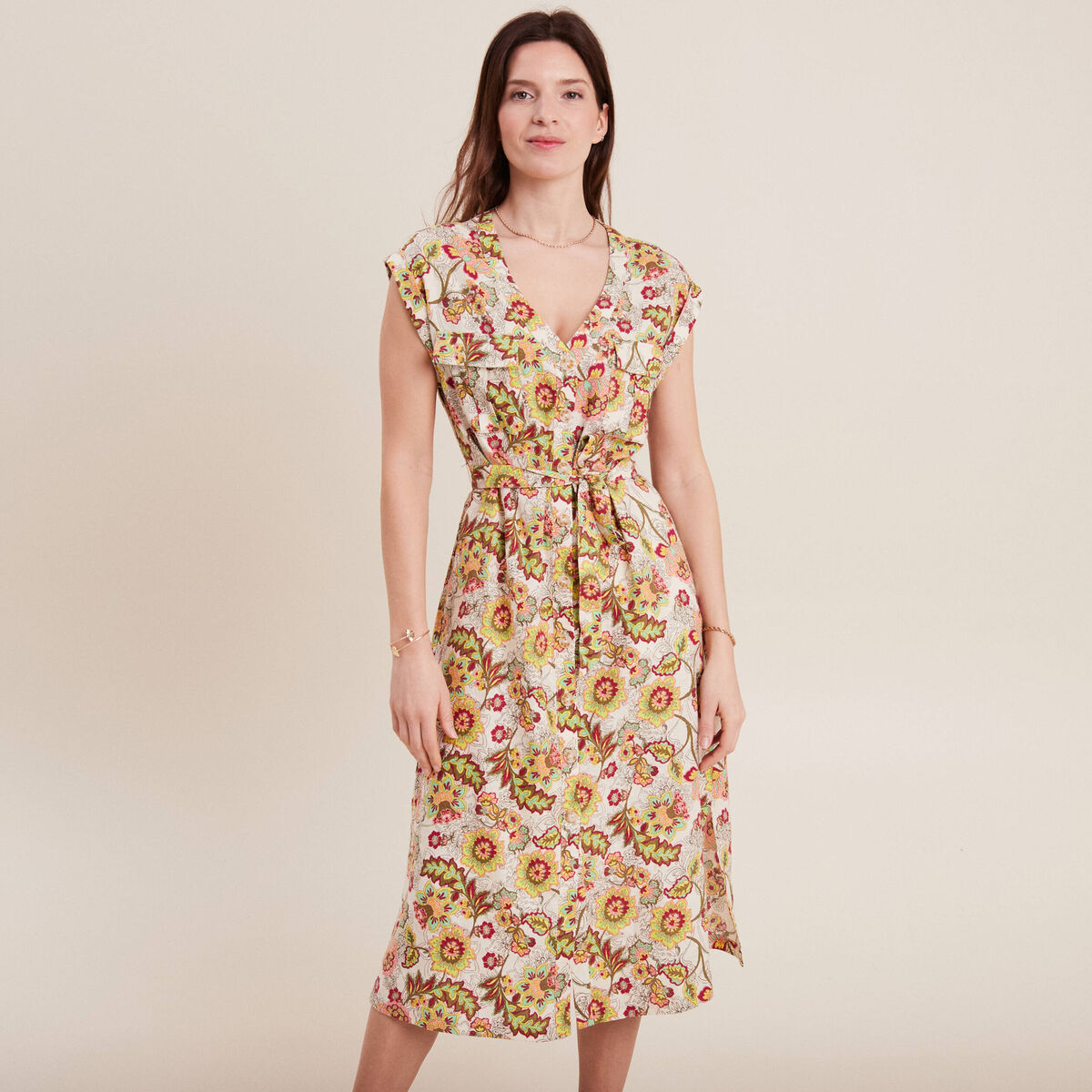 Robe chemise boutonn&eacute;e blanc femme
