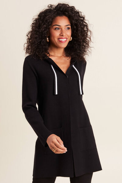 Gilet long à capuche noir femme