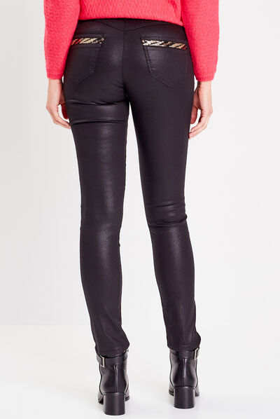 Pantalon ajusté enduit noir femme
