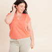 T-shirt col v manches courtes orange fluo femme