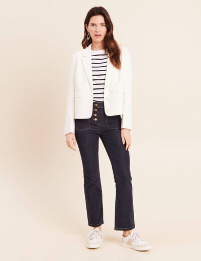 Veste droite courte &agrave; manches longues ecru femme