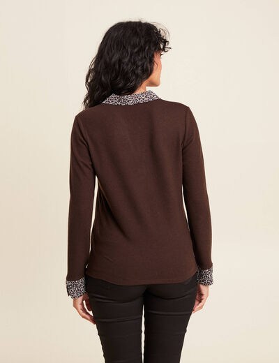 T-shirt manches longues marron foncé femme