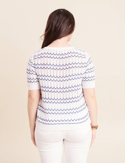 Pull col rond manches courtes bleu femme