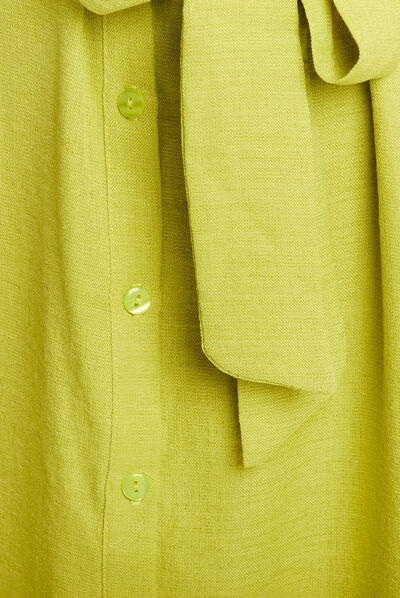 Robe chemise droite ceinturée vert anis femme