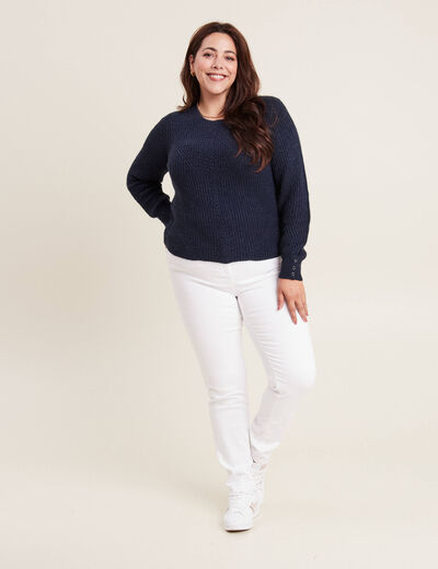 Pull manches longues bleu marine femme