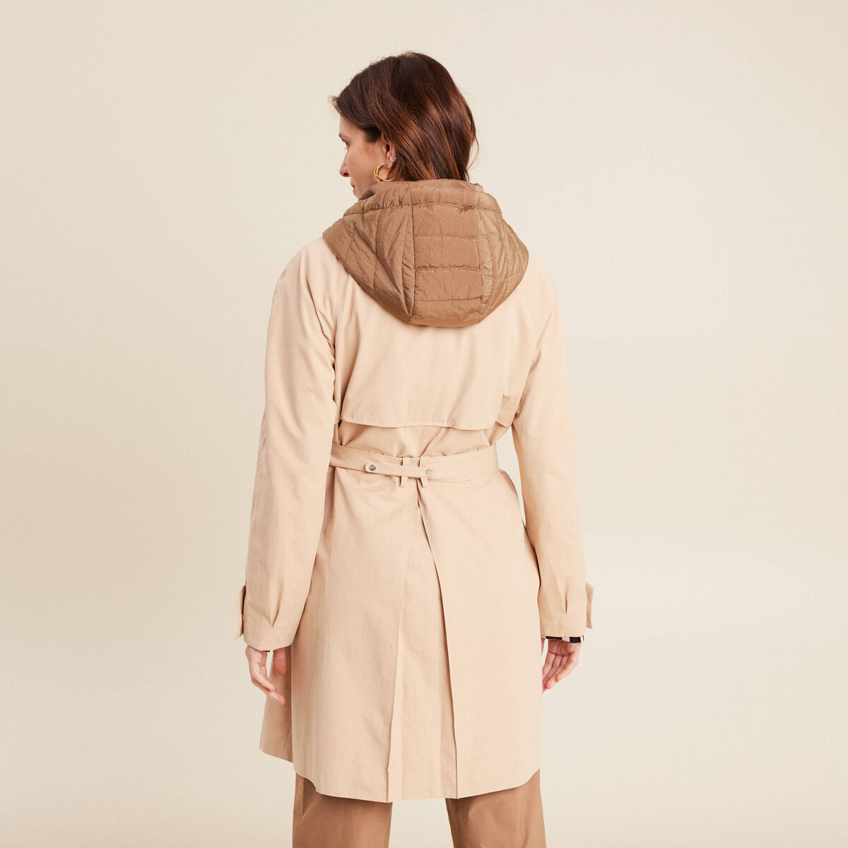 Trench ceinturé à capuche beige femme