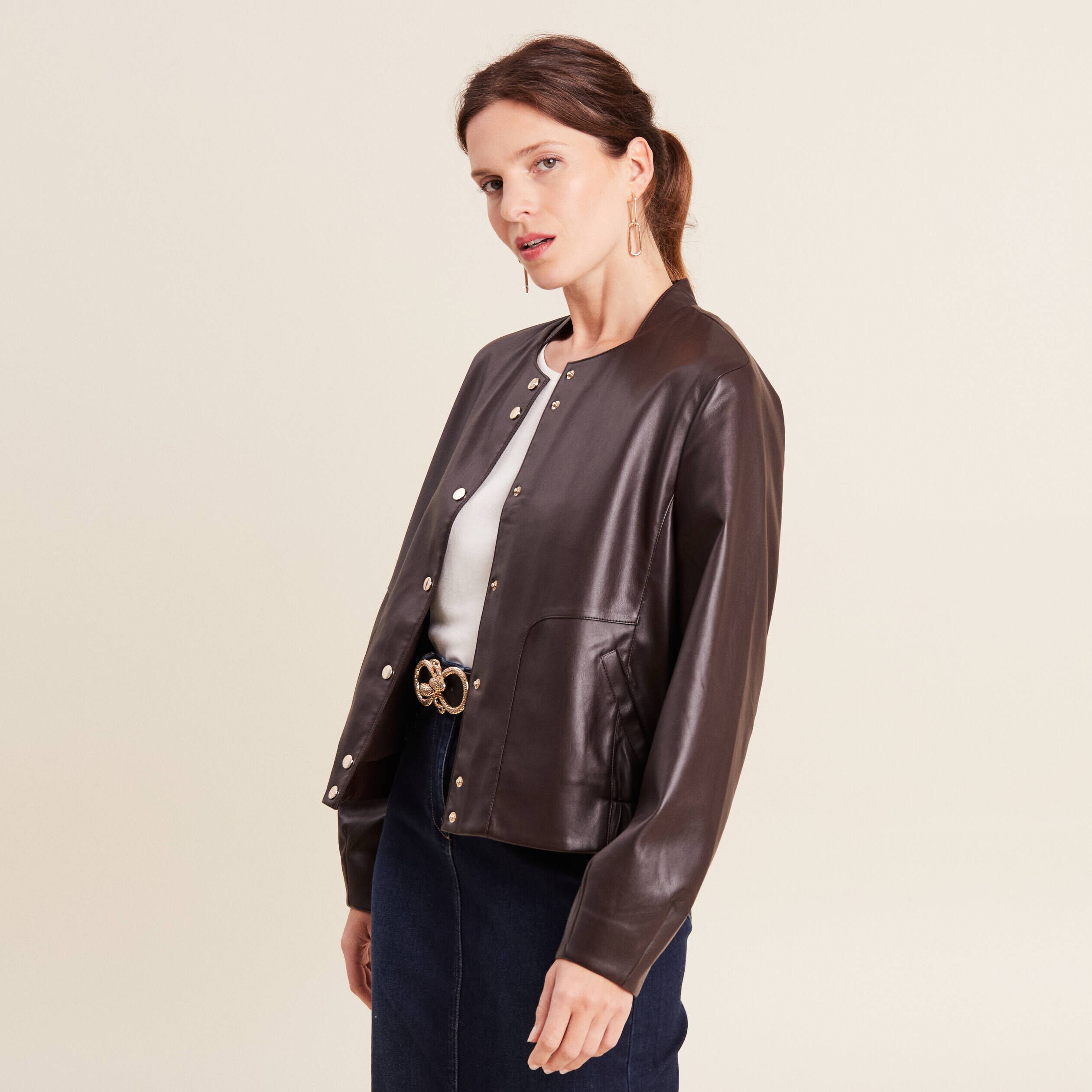 Blouson simili cuir marron femme best sale