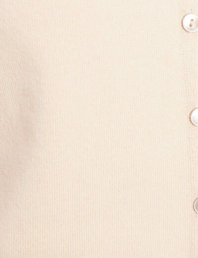 Pull cintré court col V beige femme