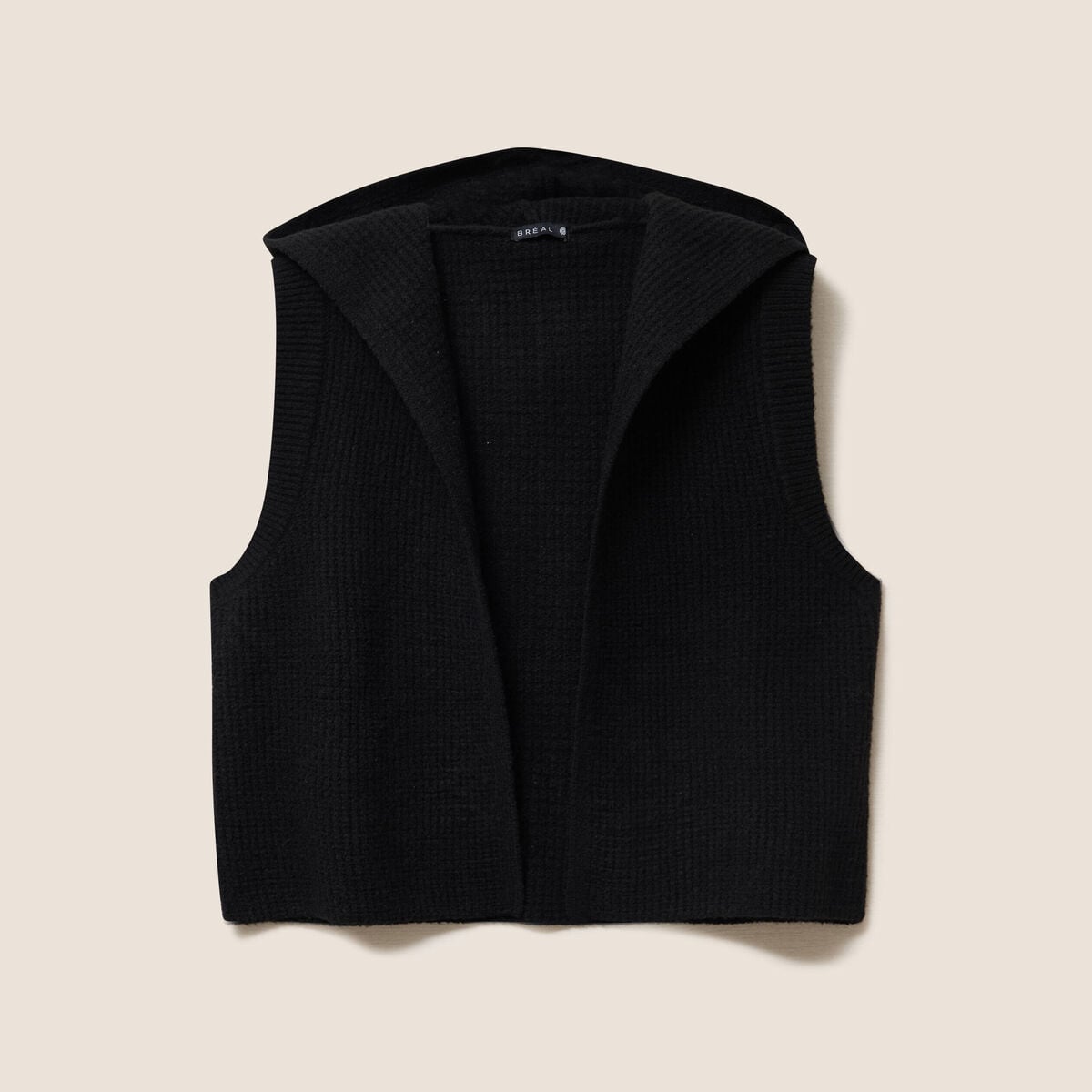 Gilet sans manches &agrave; capuche noir femme