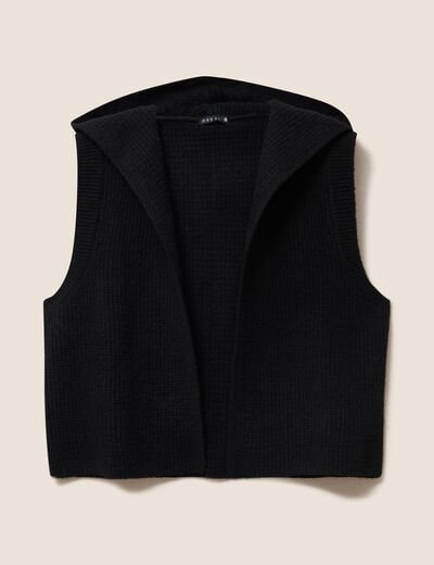 Gilet sans manches &agrave; capuche noir femme