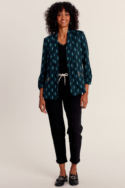 Veste ajustée col châle bleu femme