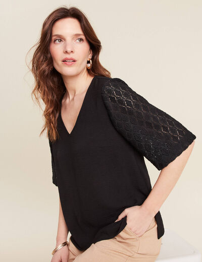 Blouse manches 3/4 noir femme
