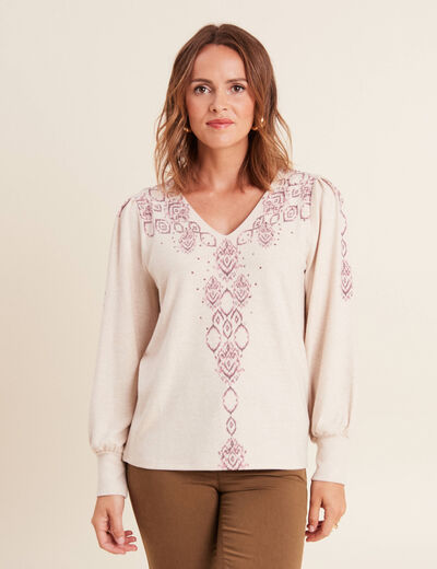 T-shirt manches longues creme femme