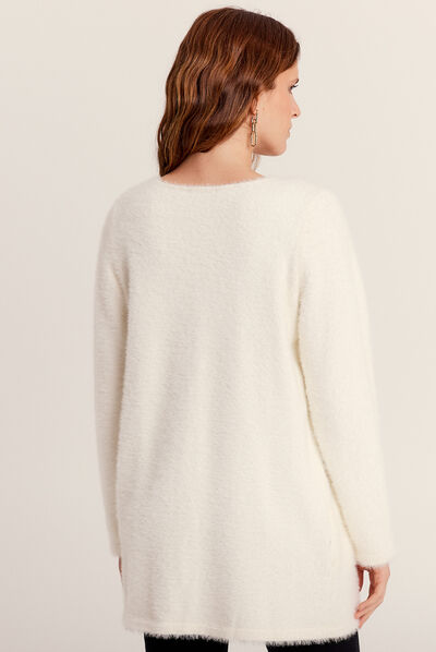 Gilet manches longues ecru femme