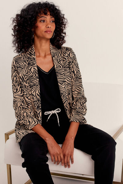 Veste droite manches 3/4 noir femme