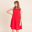 Robe courte &eacute;vas&eacute;e sans manches col rond rouge fluo femme