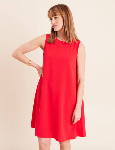 Robe courte &eacute;vas&eacute;e sans manches col rond rouge fluo femme