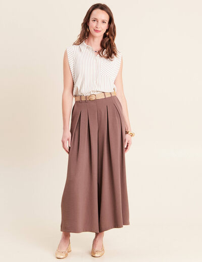 Chemise sans manches col chemise fluide taupe femme