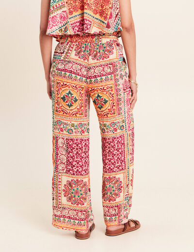 Pantalon large taille haute rose femme