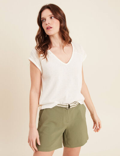 T-shirt manches courtes ecru femme