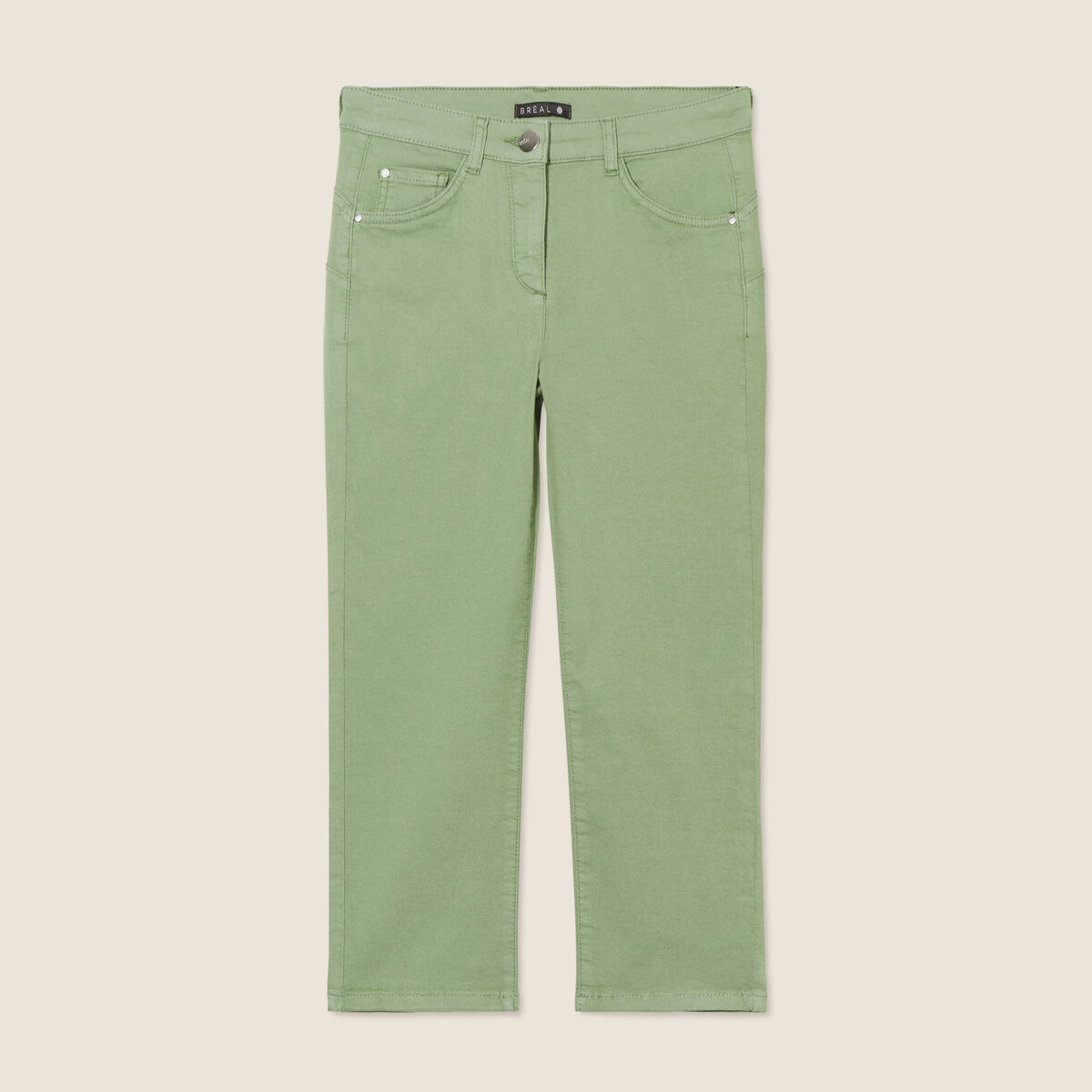 Pantacourt droit taille standard vert femme