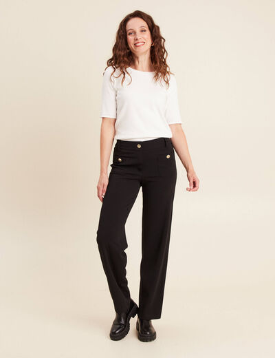 Pantalon coupe droite taille haute noir femme