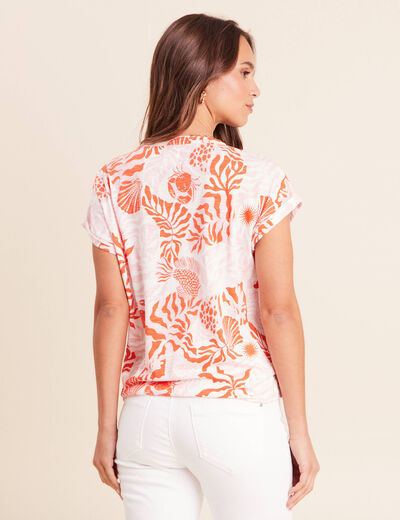 T-shirt col tunisien manches courtes rose femme