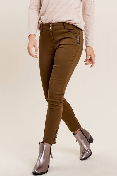 Pantalon ajusté 7/8ème vert olive femme