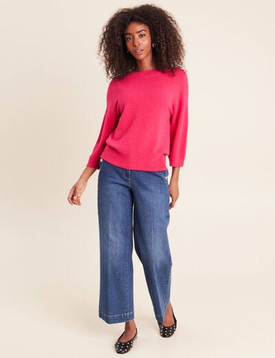 Pull droit col rond manches 3/4 rose femme